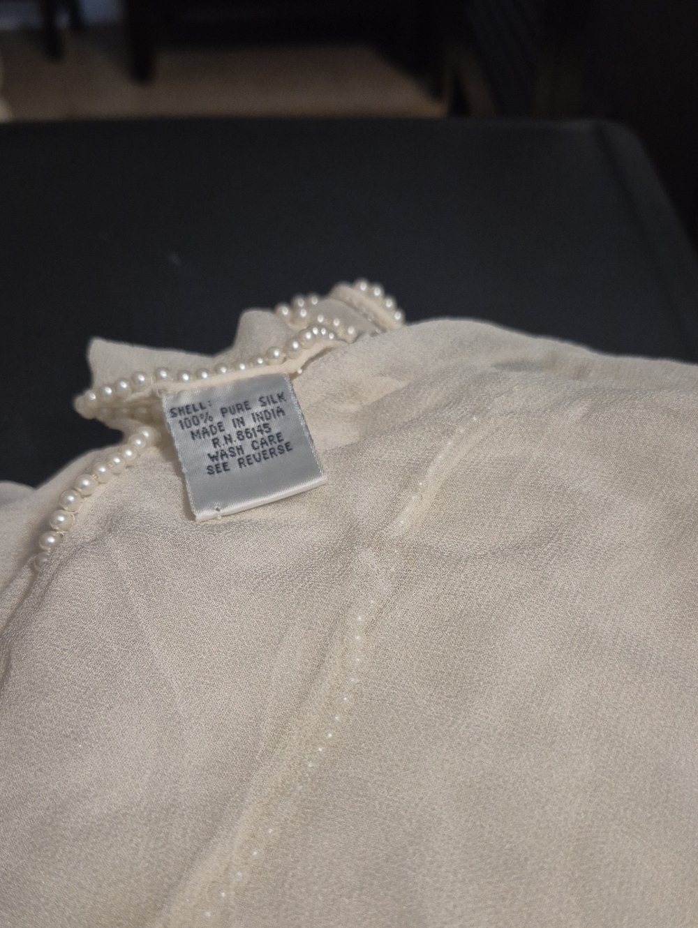 Pearl-Trim Silk Scarf in Cream